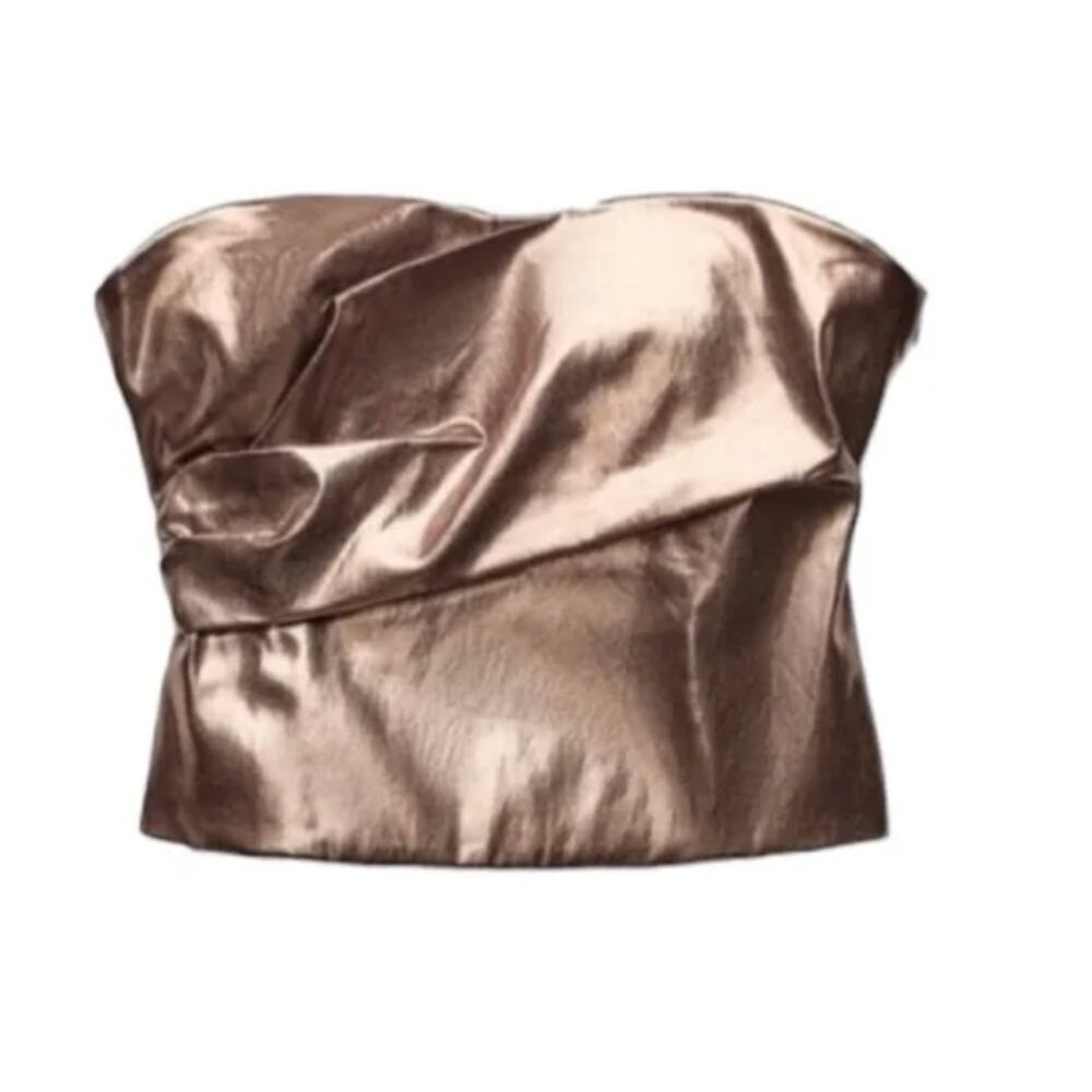 NEW Zara Corset Tube Top Womens‎ Sz Medium Metallic Bronze Gold Strapless Ruched
